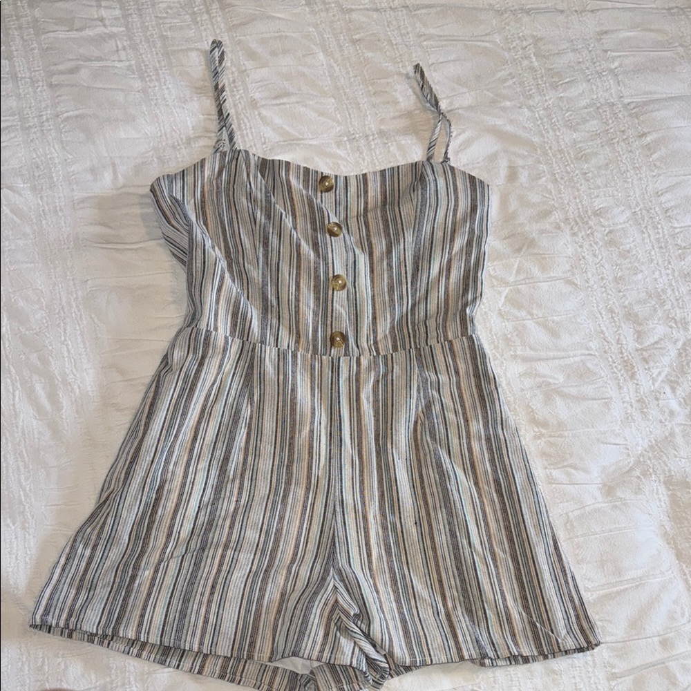 Altar'd State Striped Jumpsuit - Blue, Brown, White